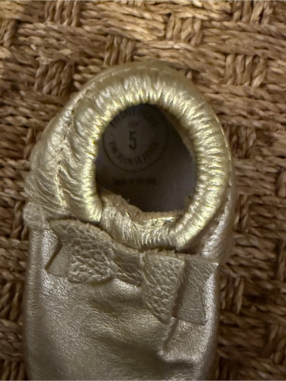 Freshly Picked Metallic Gold Baby Moccasins with Bow